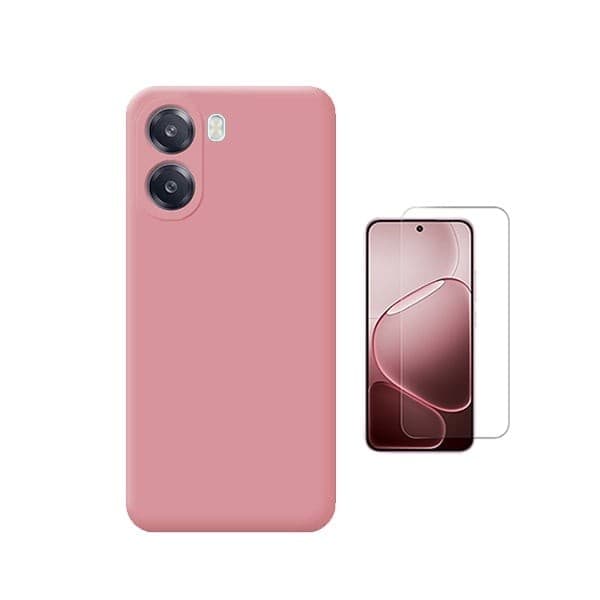 Härdat glas-kit med silikonfodral för Oppo A6x, rosa, 9H hårdhet, stötsäkert