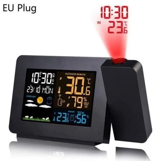 LED-väckarklocka med projektion, hygrometer, termometer, trådlös väderstation, snooze