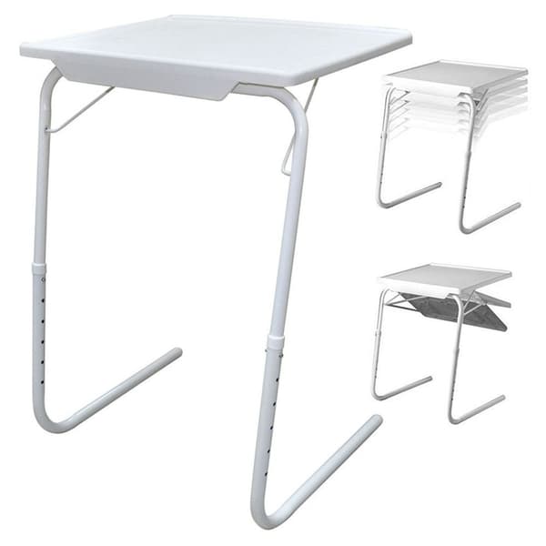 Vikbart laptopbord, justerbar höjd och lutning, bärbart datorbord för sängen, vit
