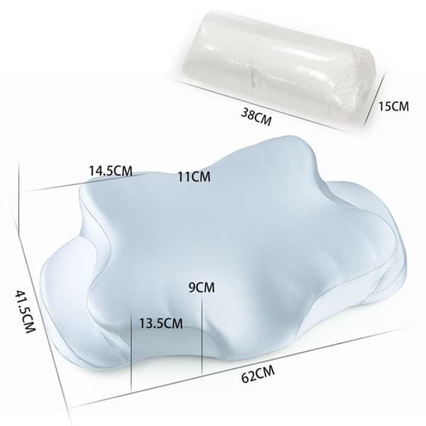 Memory Foam Nakkepute, Ergonomisk Dobbel Støtte, Vaskbart Trekk, Side- og Magesover, Blå