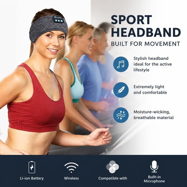 Bluetooth Sovhörlurar, Ultratunna, Svettresistenta, HD Stereo, för Sport & Natt