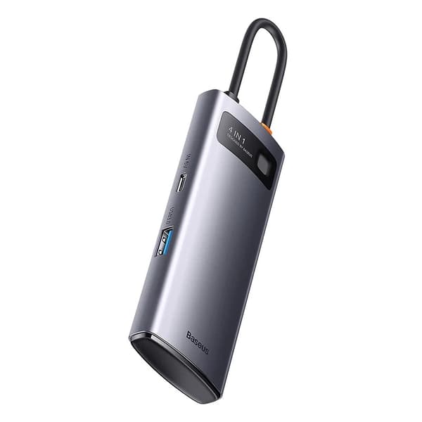 USB C-hub 4-i-1, USB 3.0-adapter, 4x USB 3.0-porter, metall, kompakt