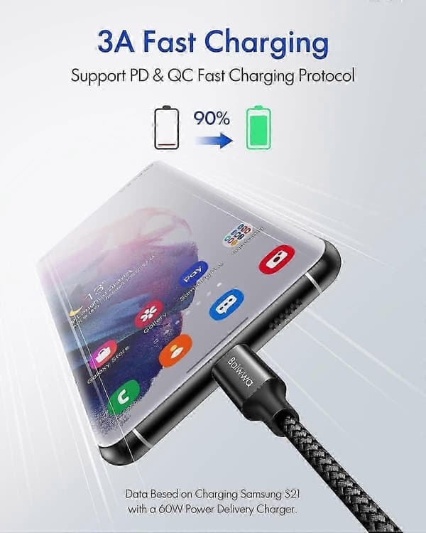 USB C til USB C-kabel 20 fod, Superlangt 60W USB 2.0 Type C til C opladerkabel flettet (ingen data)