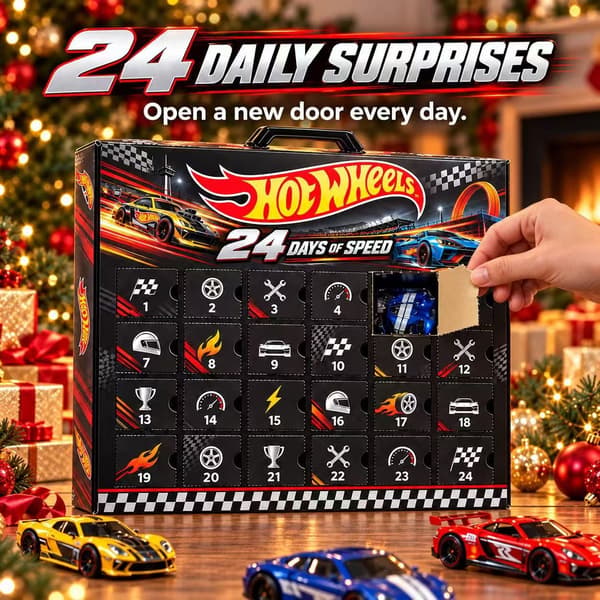 Hot Wheels jule-nedtællingskalender 2026, PVC blind box samlergave