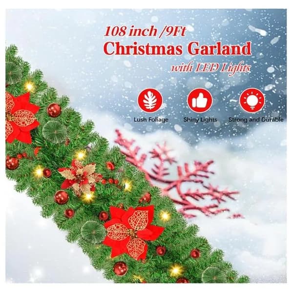 Kunstig juleguirlande 270 cm med 30 LED-lys, udendørs dekoration