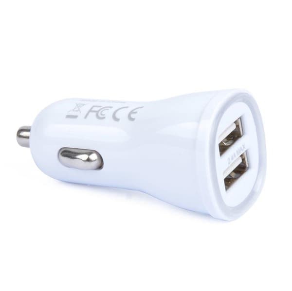 Dubbel USB Billaddare 5V 2.4A, Vit, Snabbladdning med LED-indikator