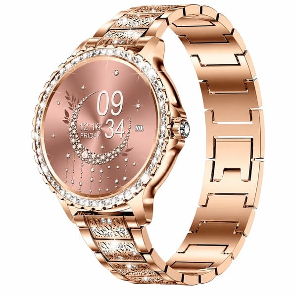 1,32\" HD Smartwatch, Roséguld, Rostfritt Stål & Silikon, 30 Dagars Batteritid, Dam