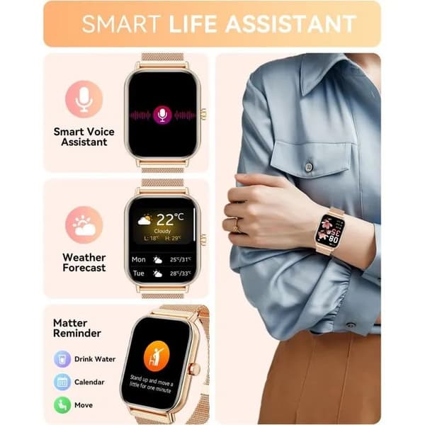 Smartwatch med Bluetooth-samtal, 1,85\" skärm, puls, SpO2, sömnspårning, stegräknare