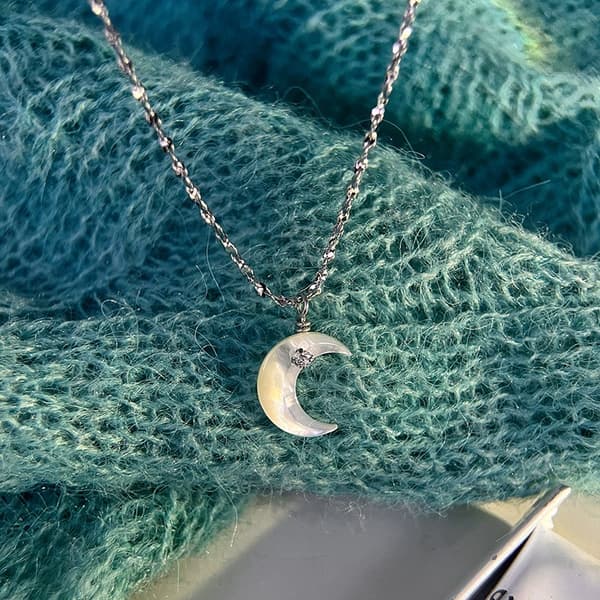S925 Silver Månhalsband, Silver, 41cm Kedja, Strass, Elegant Present
