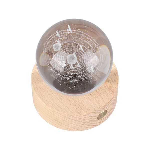 3D Krystallkule Nattlys, 6 cm, Lysende Solsystem Astronomisk Skulptur, Klar Rund
