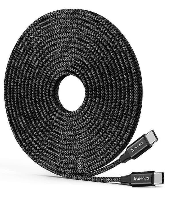 USB C till USB C-kabel 6 meter, superlång 60W USB 2.0 Typ C till C laddningskabel flätad (ingen data)