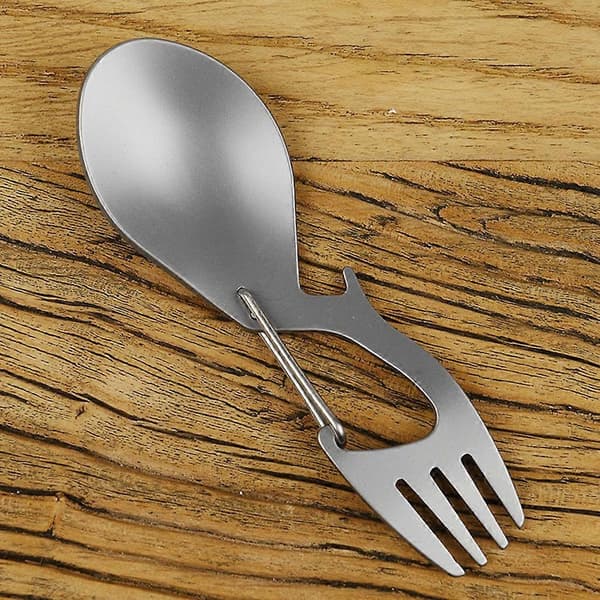 Multifunktionel ske i rustfrit stål / titanium, flaskeåbner til backpacking, vandreture, camping, rejser Titanium Alloy