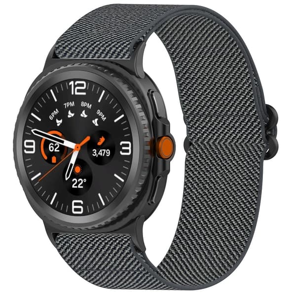 Nylon Urrem til Samsung Galaxy Watch8, Mørkegrå, Justerbar Elastisk Rem