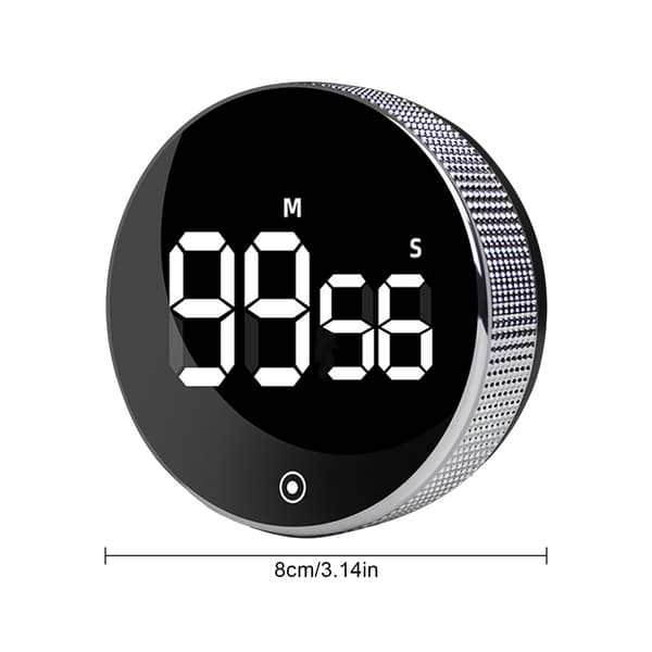 Magnetisk LED Kjøkkentimer, Stillegående Nedtelling, Roterende, Svart
