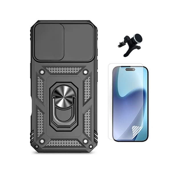 Hydrogel skærmbeskyttersæt med magnetisk etui og stativ til iPhone 17 Pro Max, sort