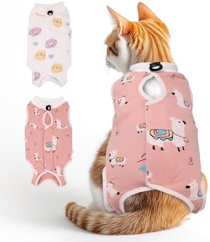 Katteoperationsdragt til hunner, åndbar anti-slikkedragt til beskyttelse af mavesår efter sterilisation, behagelig kattedragt efter operation Multicolor(2 PCS) L