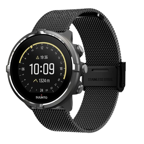 Urrem i rustfrit stål til Suunto 9 Baro/7/D5/Spartan, Milanese Loop, Sort, 24mm