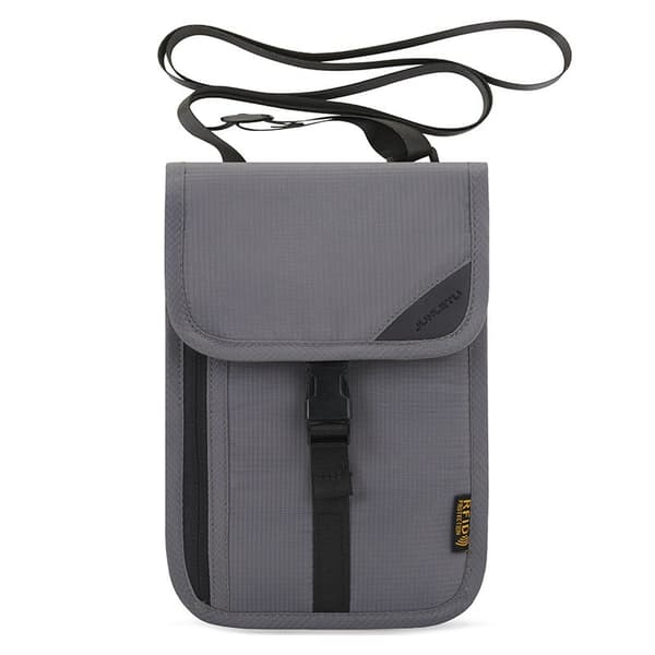 RFID Hals Pung Pas Holder, Mørkegrå, Nylon, Rejse Organizer
