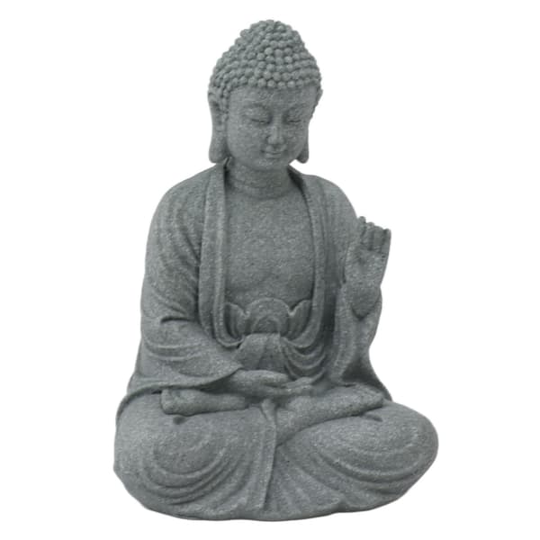 Grön sandsten Buddha-staty, sittande buddhistisk figurprydnad för vardagsrum och innergård