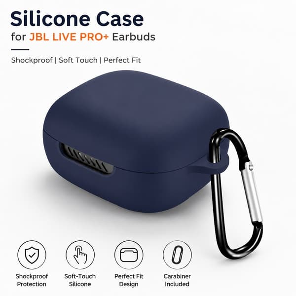 Silikonfodral för JBL Live Pro+ hörlurar, mörkblå, stötsäkert skyddsfodral DarkBlue