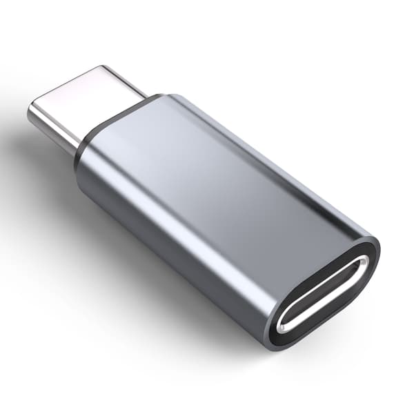 Lightning hun til USB-C han adapter, grå, kompatibel med iPhone 15, hurtig opladning og data