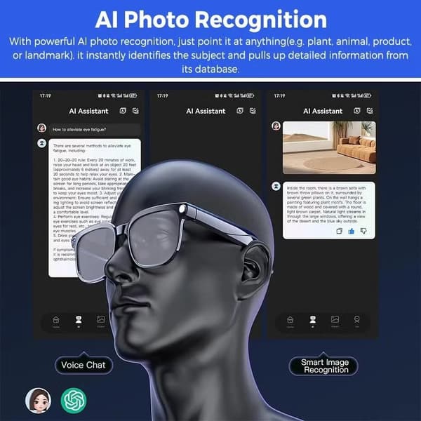 AI Smarta Glasögon med 4K Videoinspelning, Röstöversättning, ChatGPT-assistent, Bluetooth, IP65