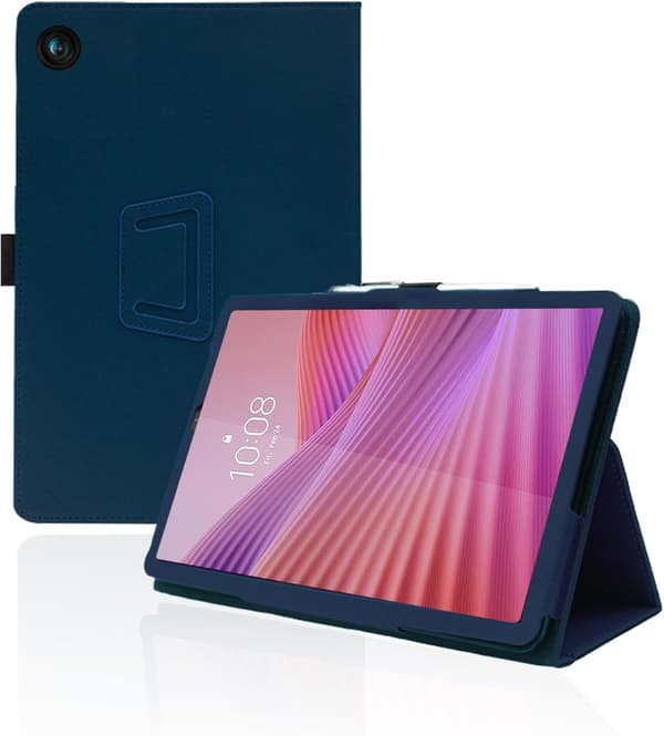PU-skinnveske til Lenovo Tab One 8.7\", sammenleggbart stativ, blyantholder, håndleddsstropp, mørkeblå