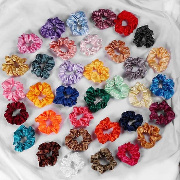35 stk. Dame Satin Scrunchies Elastisk Hårbånd Knold Maker Farverig