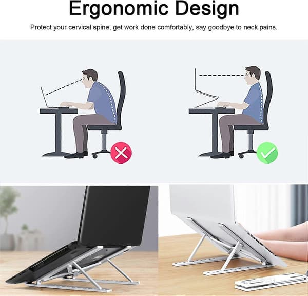 Laptopställ, 10-stegs justerbart laptopställ, hopfällbart ventilerat laptopställ