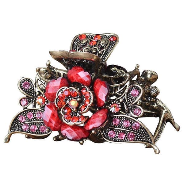 Retro Blomst Hårklype Rhinestone Hårklype Hårtilbehør Red