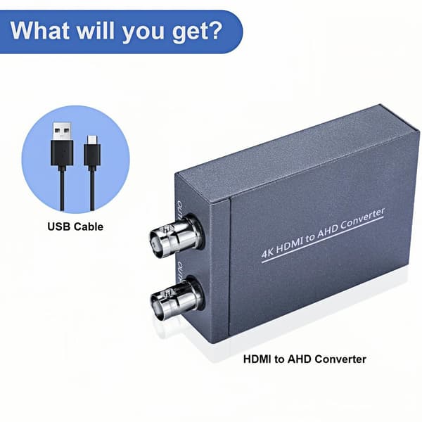 4K HDMI till AHD-omvandlare, 1080P koaxial loop-through, 1 in 2 ut, grå, CCTV-skärm