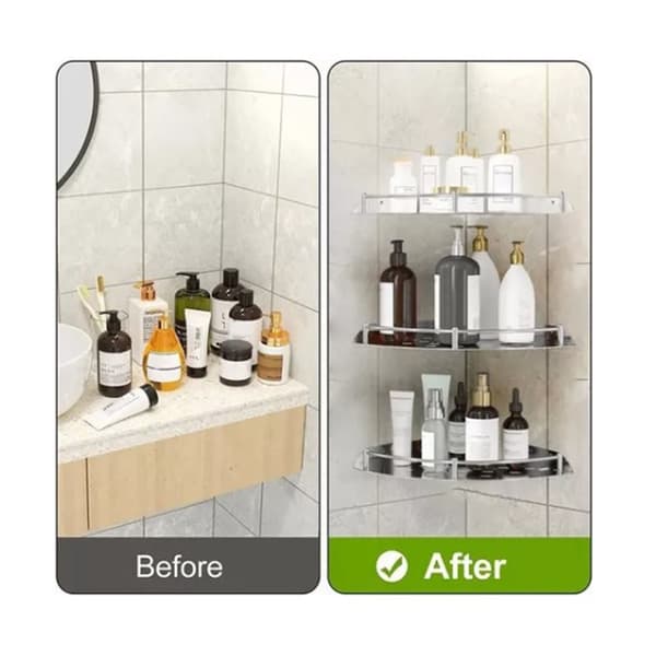 4-pak hjørnebruserhylde, rustfrit stål, vægmonteret, stærk bæreevne, pladsbesparende