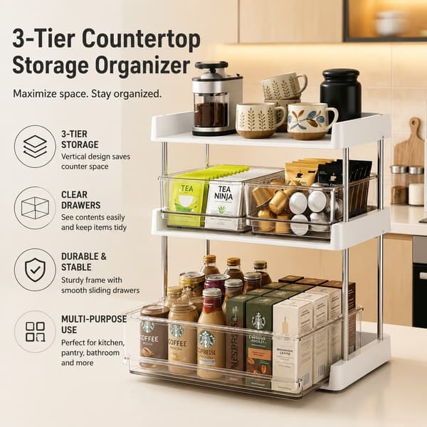 Tepose Opbevaringsboks Multi-lag, Kaffekapsel & Snack Organizer Reol til Bordplade Short 2-layer (2 small boxes)