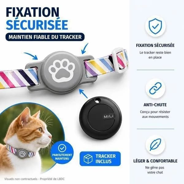GPS Tracker til Katte Hunde, Android Bluetooth 5.3, 100m Rækkevidde, Ingen SIM, IP65, Udskifteligt Batteri