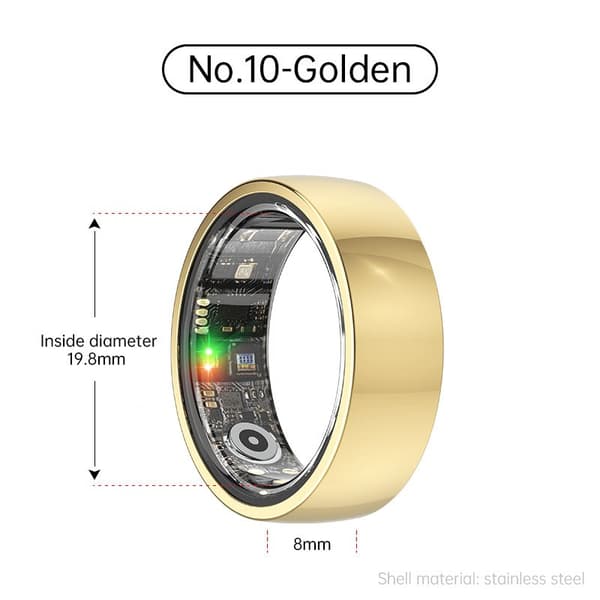 Smart Ring R1000, Guld, Bluetooth 5.0, Blodilt & Søvnmonitor, Sundheds-tracker