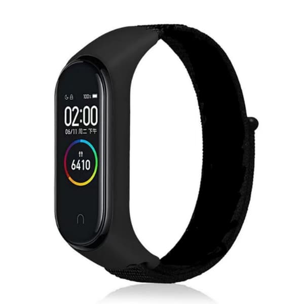 Nylon urrem til Xiaomi Mi Band 3/4/5/6/7, sort, justerbar, åndbar