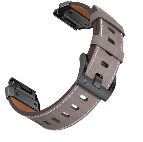 Ægte læderrem til Garmin Fenix 8/7X/7/6/5/965, grå, 22mm