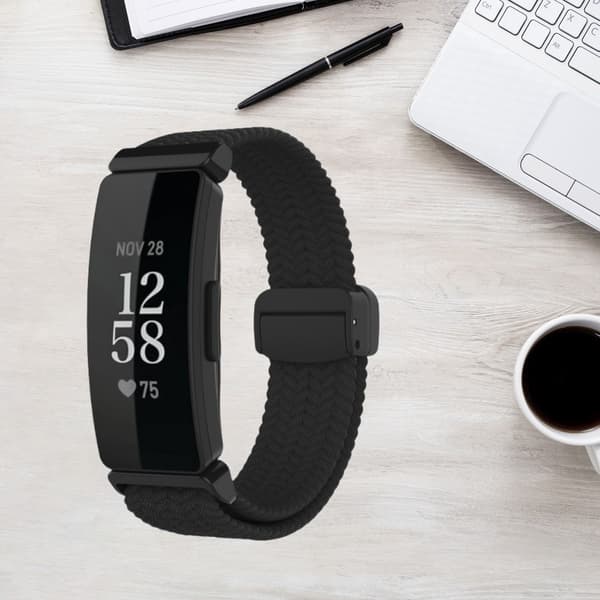 Nylon urrem til Fitbit Inspire 3, sort, blødt vævet, sikker magnetisk lukning Black