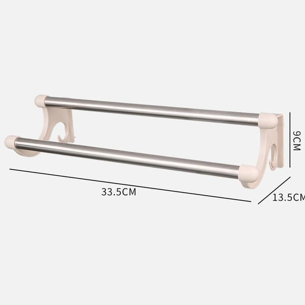 Dobbel håndklestang veggmontert, beige, plast rustfritt stål, badehåndklestativ for baderom