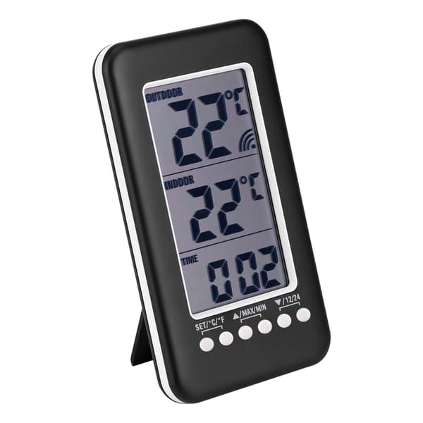 LCD Digitalt Innendørs Utendørs Termometer Klokke, Trådløs Temperaturmåler
