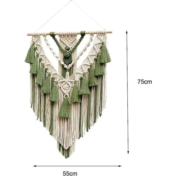Boho Makramé Väggbonad, Handgjord Polyester, Vit & Grön, för Vardagsrumsinredning