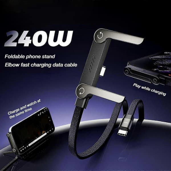 240W Hurtigopladningskabel med USB-C til USB-C - Sideways Oplader og Holder til 17-15, Android-enheder