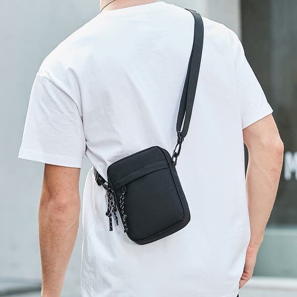 Crossbody-telefontaske til mænd, let, kompakt, sort