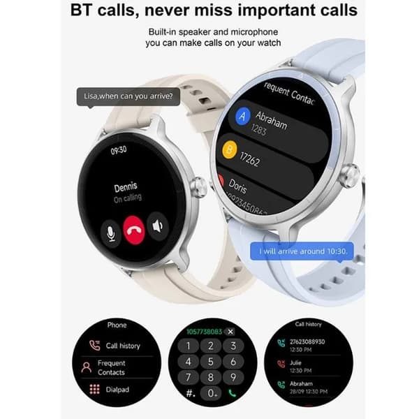 Dame Smartwatch, 1,27\" Touchskærm, Sundhedsmonitor, Puls, Blodilt, Søvntracker, Bluetooth Opkald, Sort