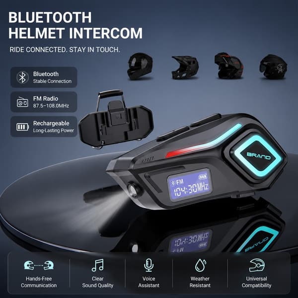 Bluetooth Motorcykelhjelm Headset, 2-i-1 med Mikrofon, Støjreduktion, Stereolyd, Sort