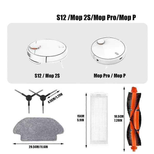 Erstatningstilbehørssett for Xiaomi Mi Robot Vacuum S12 /Mop 2S /Mop P/Mop Pro Støvsuger Erstatning