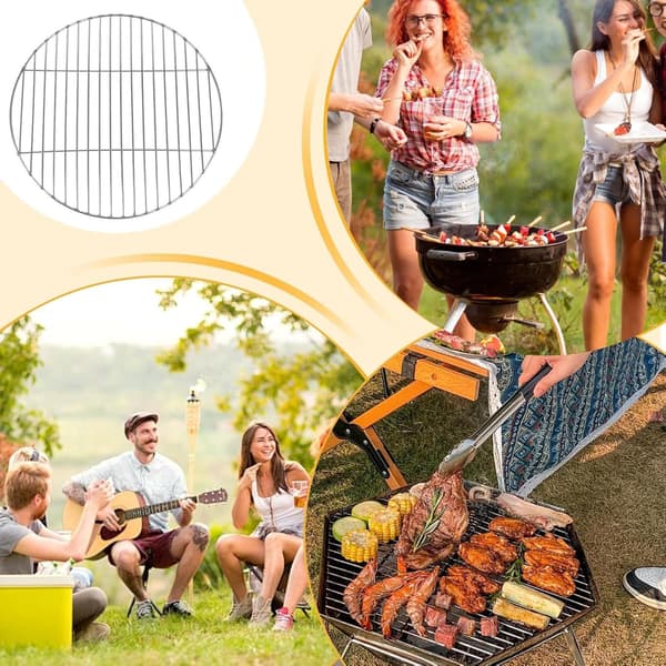 Churrasco-grill i rustfrit stål, rund, til have, camping og picnic