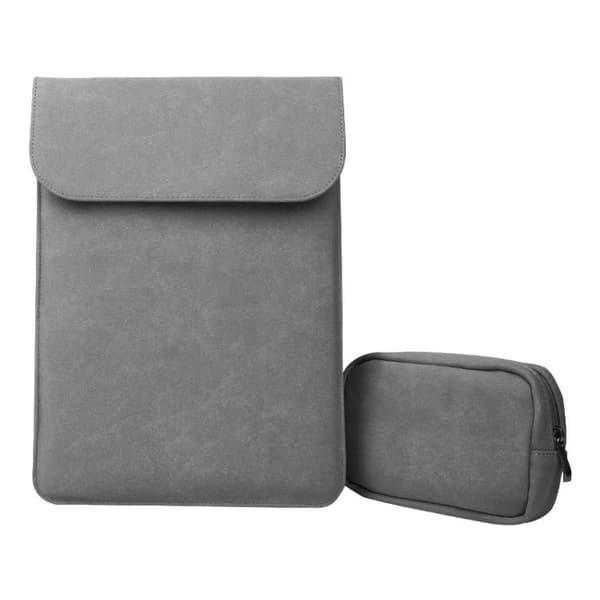 13,3\" Laptop Sleeve, PU Læder, Grå, Vandtæt, Stødsikker, Passer til MacBook, med Musemåtte & Tilbehørstaske Grey