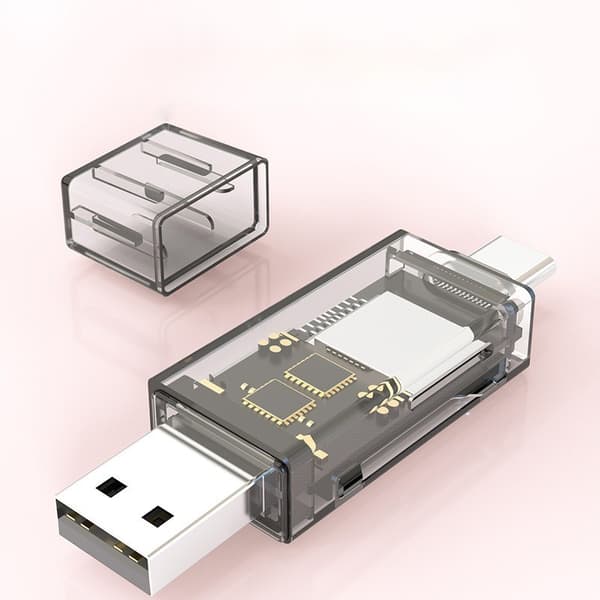 Typ-C USB Dubbel Kortläsare, SD TF Minneskortadapter, Höghastighetsdataöverföring, Plug and Play
