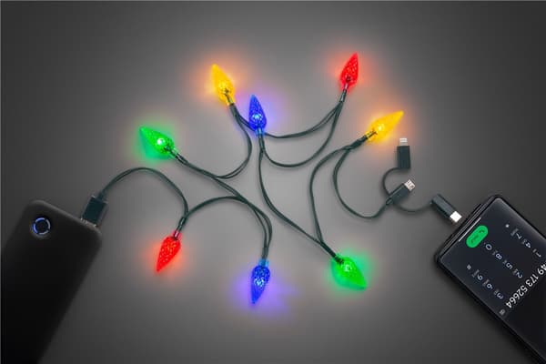 USB-opladerkabel med LED-lys, 90 cm, flerfarvet, til smartphone, Micro-USB, USB-C, Lightning